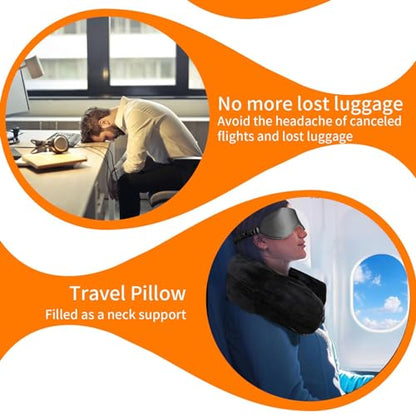 Stuffable Travel Neck Pillow Cover with Eye Mask, No Filler, Black