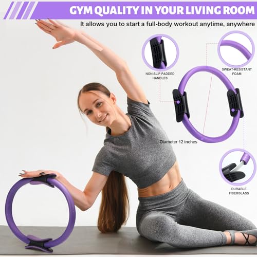 RoundFunny 18Pcs Pilates Ring Set, Women Exercise Accessories - color: Purple
