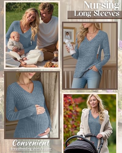 Women's Maternity Nursing Tops Mama Clothes - color: Blue, size: XX-Large
