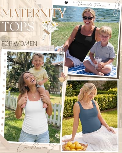 3 Pack Maternity Tank Tops Pregnancy Shirts - color: Gray Blue, White, Black, size: Large