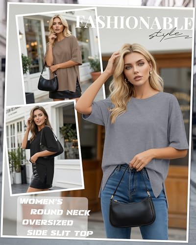 Huukeay 3 Pack Women's Oversized T Shirts Workout Tops - color: Black, Dark Coffee, Mixed Gray, size: Medium