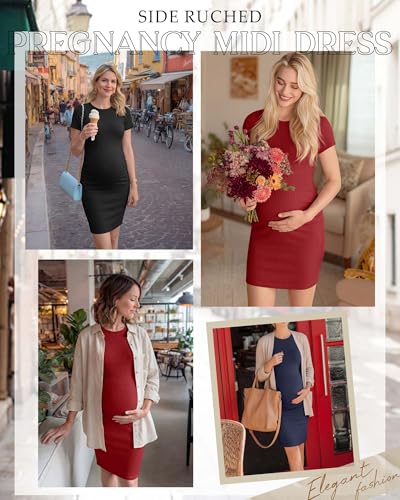 3 Pack Women's Cotton Maternity Dresses - color: Wine Red, Navy Blue, Black, size: Small