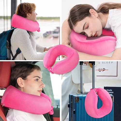 Neck Pillow Soft Memory Foam Travel Pillow Rose Red - color: Rose Red
