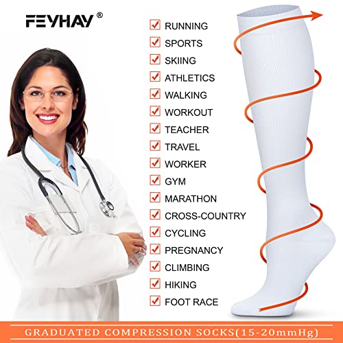 FEYHAY Copper Compression Socks (8 Pairs) 15-20 mmHg Circulation is Best Athletic & Daily for Men & Women, Running, Climbing - color: 07 White, size: Small-Medium