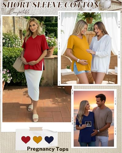 Ficerd 3 Pack Women's Maternity Shirts - color: Navy Blue, Pure Yellow, Pure Red, size: Large