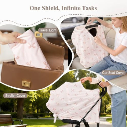 Basumee Nursing Cover for Breastfeeding Breathable Mesh 360 Full Privacy - color: Dusty Pink Bows, size: 1 Pack