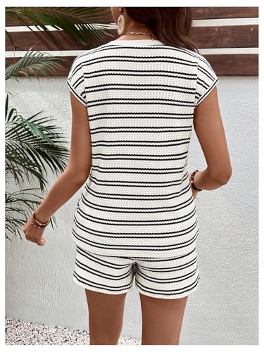MakeMeChic Women Maternity Striped 2 Piece Short Sets - color: White, size: Large