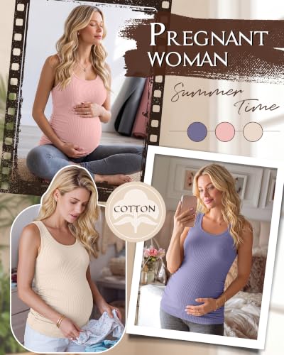Riyiper 3 Pack Women's Maternity Tank Tops - color: Lavender, Light Pink, Apricot, size: Medium