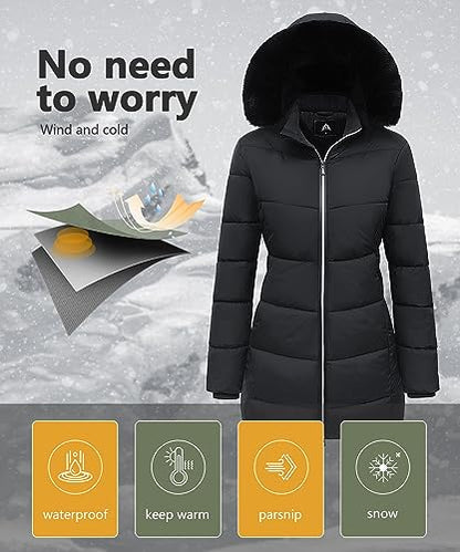 Women's Long Warm Winter Puffer Jacket Lightweight Fashions Down Coats - color: Black, size: X-Large