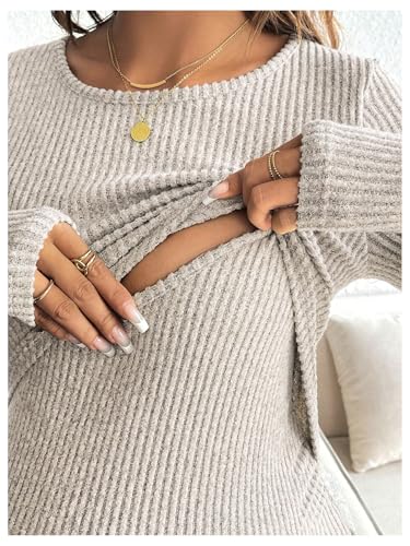 MakeMeChic Women's Maternity Shirts Nursing Top Fall Maternity Clothes - color: Khaki, size: Medium