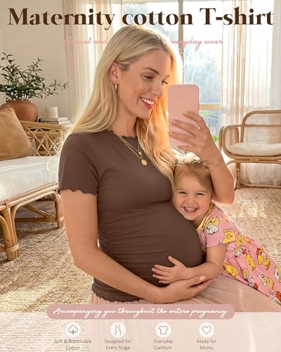 Ficerd 4 Pack Women's Maternity Pregnancy Tops - color: Black, White, Brown, Nude, size: Medium