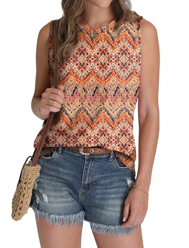 Sampeel Womens Tank Tops Eyelet Loose Casual Summer Tops Crew Neck Basic Sleeveless Shirts Trendy 2026 - color: Print-boho, size: Large