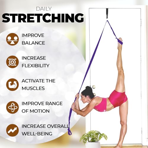 Pilates Stretching Strap with Door Anchor for Flexibility Training - color: Purple