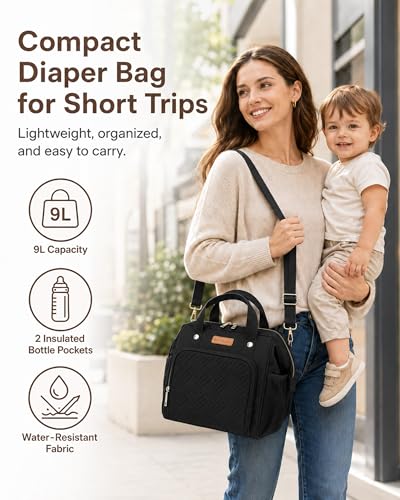 FHELAD HELAD Small Diaper Bag Backpack, 4 in 1 Mini Baby Bag for Short Trip - color: Black