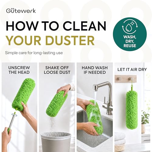 Gütewerk Extendable Microfiber Duster, 360° Bendable Head, 55 Inch Green - color: Green, size: up to 55 inch