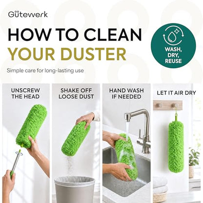 Gütewerk Extendable Microfiber Duster, 360° Bendable Head, 55 Inch Green - color: Green, size: up to 55 inch