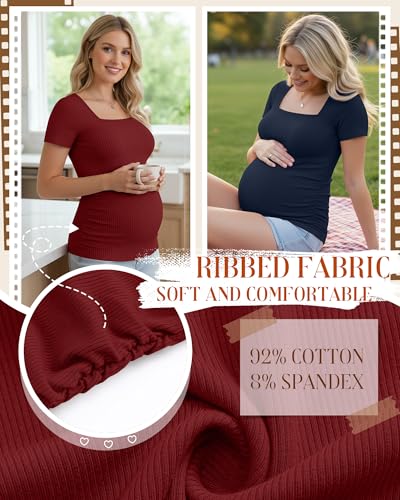 Huukeay 4 Pack Women's Short Sleeve Maternity Shirts - color: Black, White, Navy Blue, Wine Red, size: Small