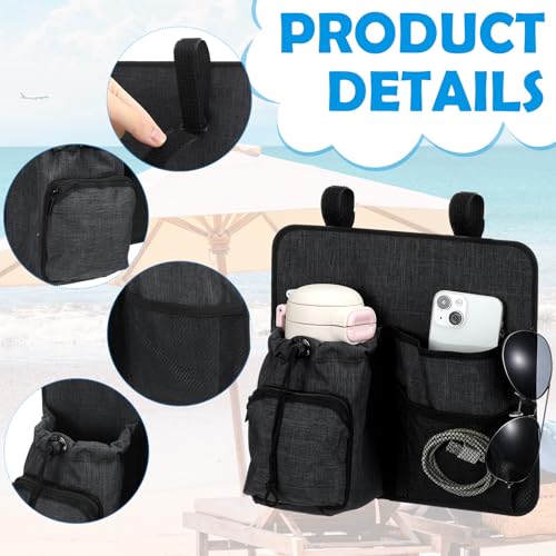 4 Pockets Beach Chair Cup Holder Organizer Phone Caddy, Dark Gray - color: Dark Gray