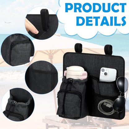 4 Pockets Beach Chair Cup Holder Organizer Phone Caddy, Dark Gray - color: Dark Gray