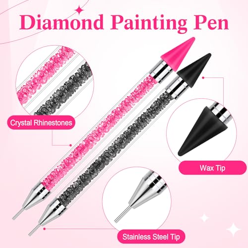 Tatuo 2 Pcs Dual-ended Rhinestone Picker Tool, Black,Hot Pink - color: Black,Hot Pink