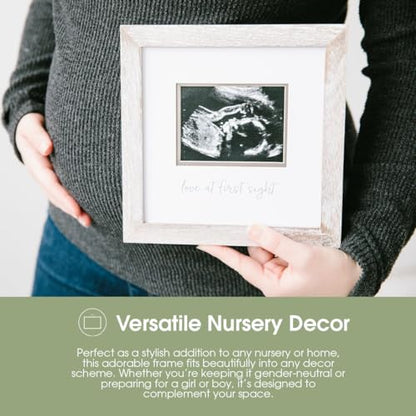 Pearhead Love At First Sight Sonogram Picture Frame, Rustic - color: Distressed Wood, Silver Mat
