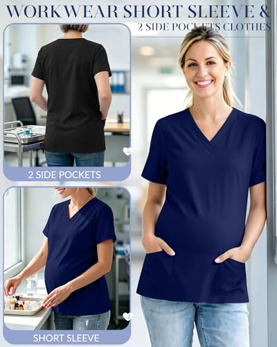Neer 2 Pack Maternity Scrub Top for Women - color: Navy Blue, Black, size: X-Large
