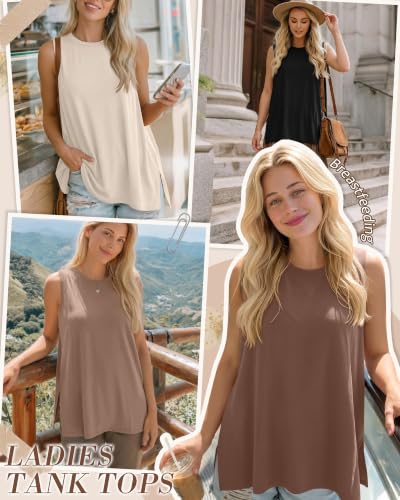 4 Pack Nursing Breastfeeding Tank Tops - color: Cream, Khaki, Coffee, Black, size: Large