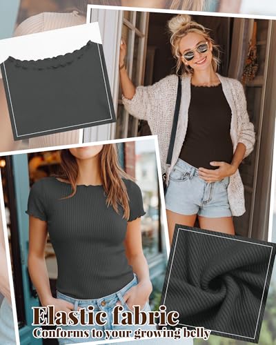 4 Pack Women's Maternity Ribbed Shirts - color: Black, Brown, Cream, Dark Gray, size: Small
