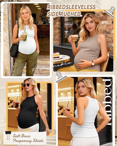 3 Pack Women's Maternity Tank Tops - color: Black, White, Khaki, size: Large