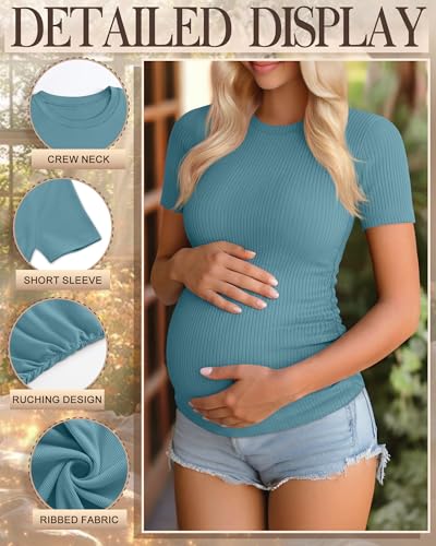 Ficerd 3 Pack Women's Short Sleeve Maternity Shirts - color: Black, White, Gray Blue, size: Small