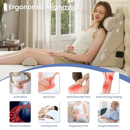 Sasttie Adjustable Wedge Pillow Set for After Surgery, Beige - color: Beige, size: Adjustable 9&12 Inch + 2 Head Pillows