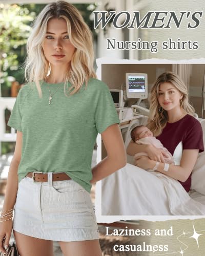 Huukeay 3 Pack Women's Nursing Tops - color: Light Green, Wine Red, Black, size: Large