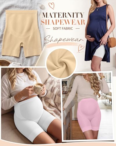 3 Pack Maternity Shapewear Shorts - color: Nude, White, Light Pink, size: X-Large