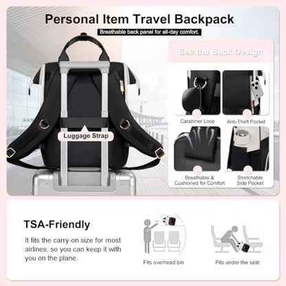 Lunch Backpack For Women, 15.6 Inch Laptop Backpack with Lunchbox - color: Black/Beige