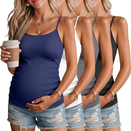 4 Pack Maternity Tank Tops - color: Dusty Blue, White, Dark Gray, Black, size: Medium