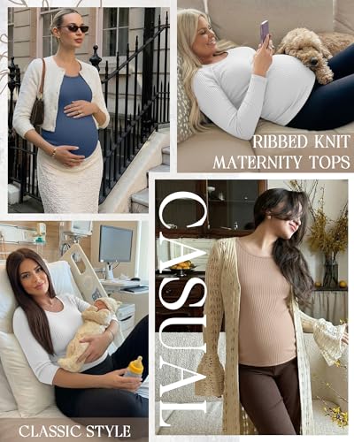 Neer 3 Pack Women's 3/4 Sleeve Crew Neck Maternity Tops - color: Haze Blue, White, Khaki, size: Large