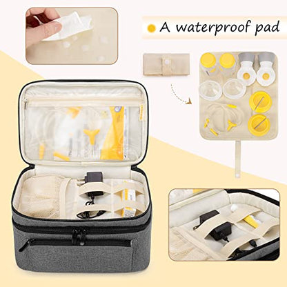 BAFASO Wearable Breast Pump Bag with a Waterproof Pump Parts Pad, Black - color: Gray