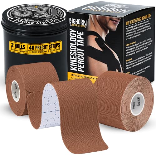 Bighorn Athletics Precut Kinesiology Tape, 40 Strips 2"×10", Chocolate - color: Chocolate
