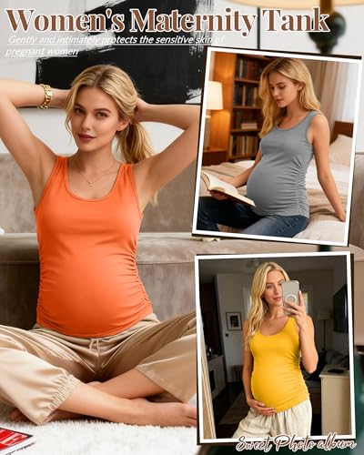 Ficerd 4 Pcs Womens Maternity Sleeveless Tank Tops - color: Black, Army Green, Yellow, Orange, size: Medium