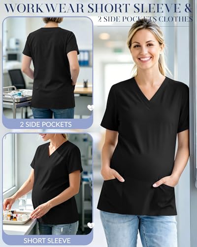 Neer 2 Pack Maternity Scrub Top for Women - color: Black, Black, size: XX-Large