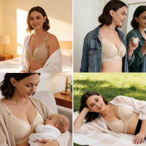 Cotton Maternity Bra，Dual Clips Padded Pregnancy Bra Wire-Free - color: Gray, size: Medium
