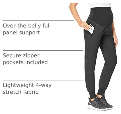POSHGLAM Women's Maternity Joggers Casual Quick-Dry Active Pregnancy Scrub Pants - color: Black, size: X-Large
