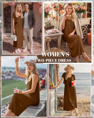 2 Piece Maternity Dress Outfits Set - color: Brown, size: XX-Large