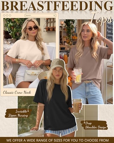 Riyiper 3 Pack Women's Nursing Short Sleeve Shirts - color: Beige, Camel, Black, size: Small