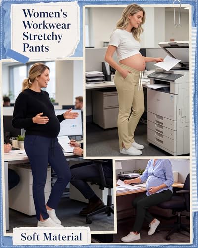 3 Pack Comfy Women's Maternity Scrub Pants - color: Khaki, Navy Blue, Black, size: XX-Large