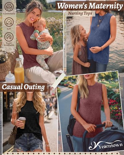 3 Pack Women's Nursing Tank Tops - color: Burgundy, Navy Blue, Black, size: Small