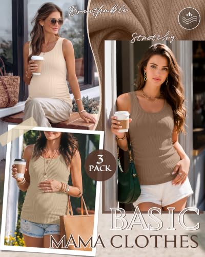Riyiper 3 Pack Women's Maternity Tank Tops - color: Light Brown, Khaki, Apricot, size: Large