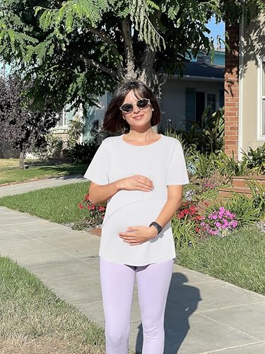 Women's Maternity Nursing Tops Soft Breastfeeding Shirts Pregnancy Tees - color: White, size: X-Large