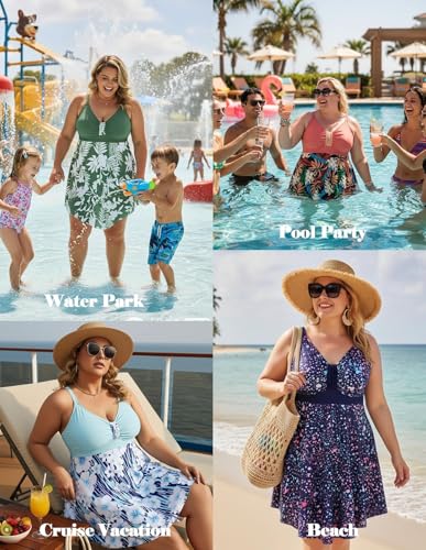 Hanna Nikole Women Plus Size Swimsuit One Piece Tummy Control Bathing Suit - color: Green White Print, size: Small