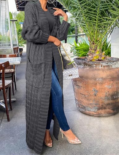 Womens Thin Stylish Cable Knit Dual Extra Long Maxi Cardigan with 2-Pockets - color: Cardigan-dark Gray, size: Large